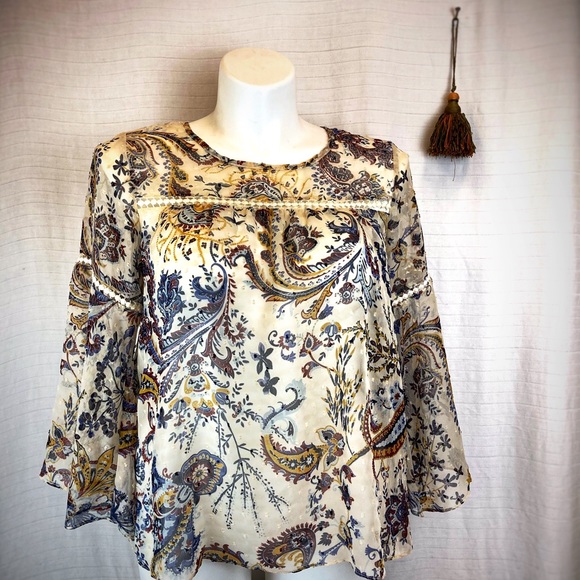 SOLD Sheer Chiffon Bell Sleeve Swiss Dot Top - Picture 4 of 12